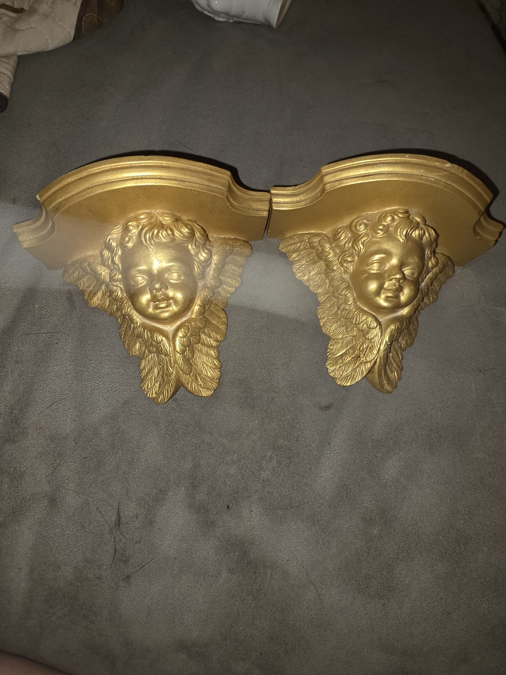 Pair of Gold Angel Cherub Wall Corbels